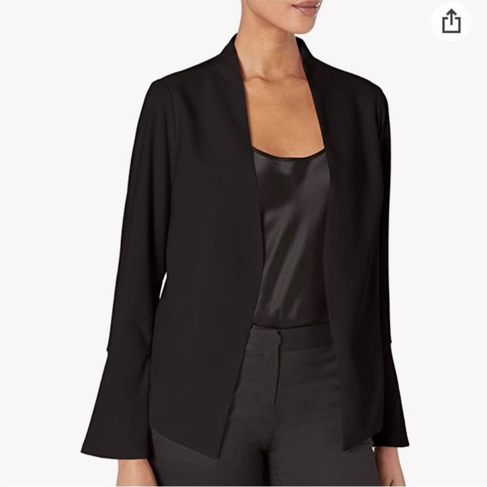 Adrianna Papell Black Bell Sleeve Open Front Asymmetrical Blazer Sz XS